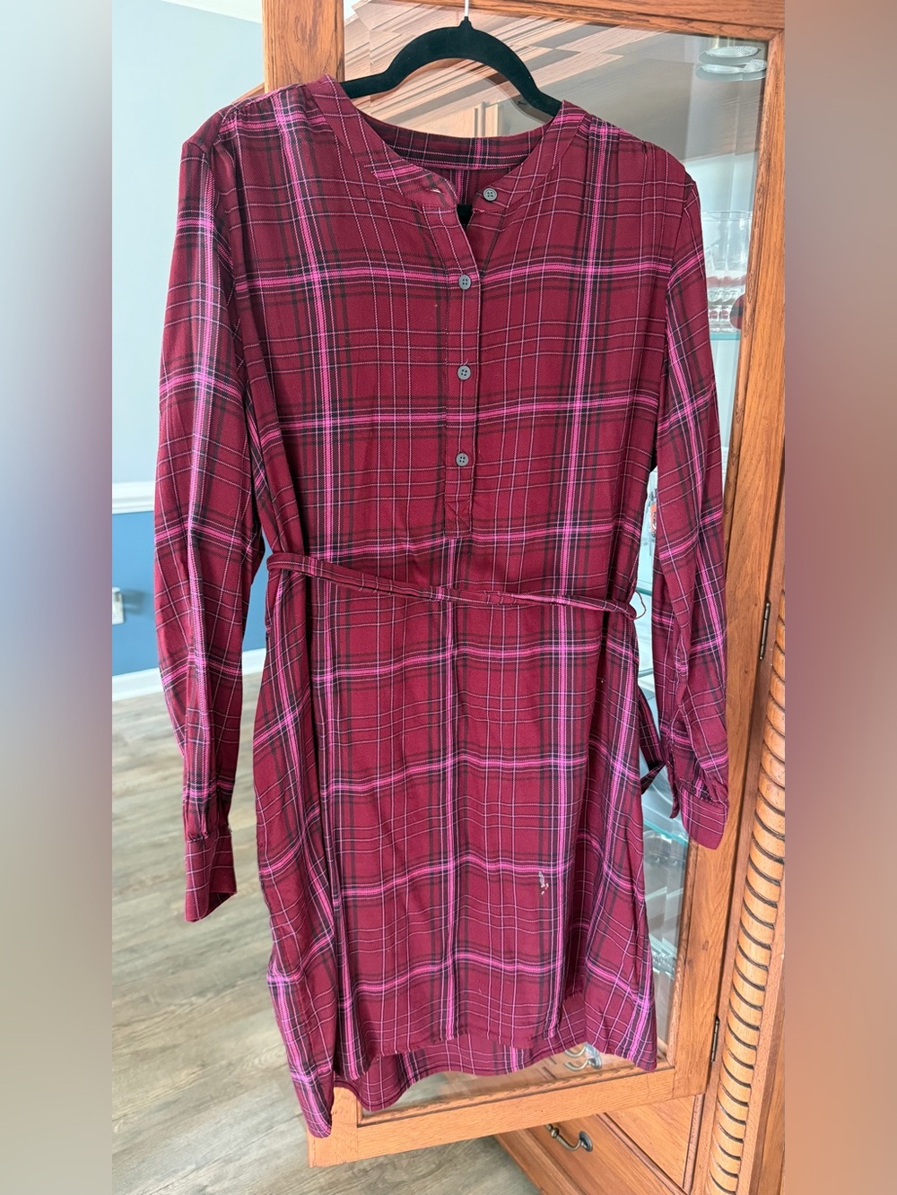 Gap Plaid Long-Sleeve Shirt Dress - Burgundy